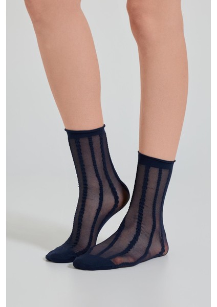 Kadın Şeritli İnce Soket Çorap Lacivert modelleri