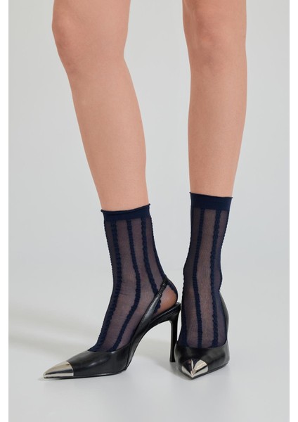 Kadın Şeritli İnce Soket Çorap Lacivert fırsatları
