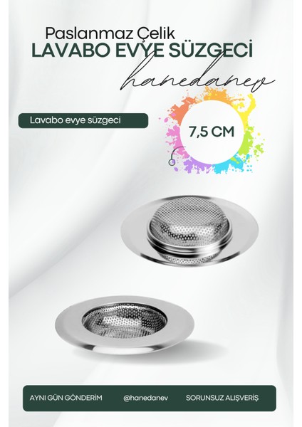 1 Adet Pratik Paslanmaz Çelik Lavabo Süzgeci 7,5 cm Çelik Mutfak Lavabo Süzgeci Evye Süzgeç