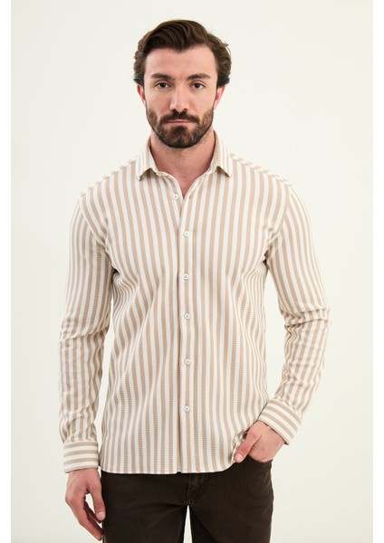 Çizgili Slim Fit Uzun Kollu Erkek Gömlek