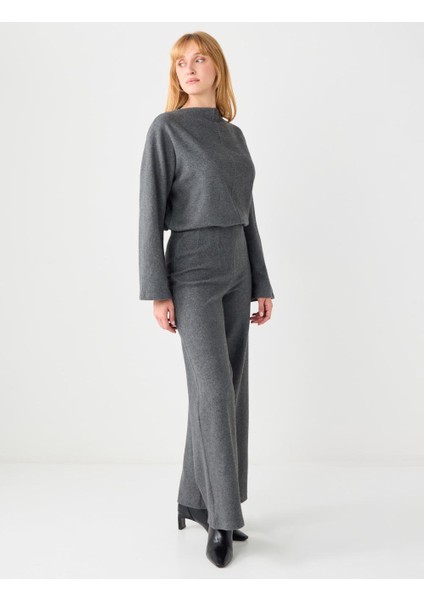 Antrasit Melanj Rahat Kesim Yarasa Kol Yumuşak Dokulu Sweatshirt modelleri