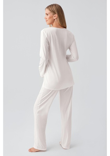 Uzun Kollu Düğmeli Esnek Viskoz Hamile Sabahlık Pijama Takım 18302 fırsatları