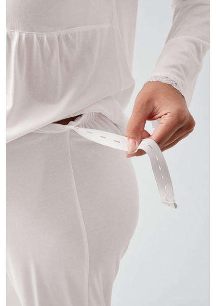 Uzun Kollu Düğmeli Esnek Viskoz Hamile Sabahlık Pijama Takım 18302 indirimleri