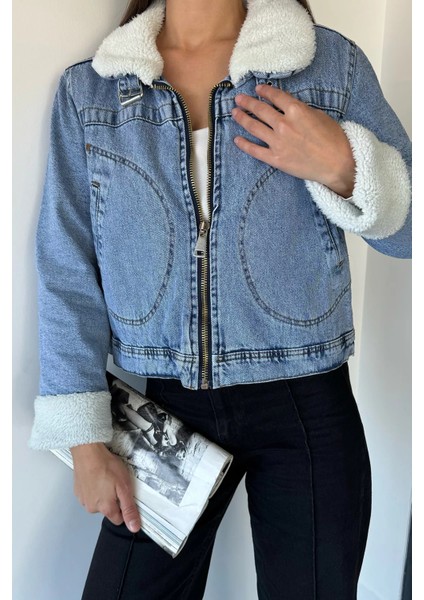 Kadın Içi Peluş Jean Kot Ceket P-00018967