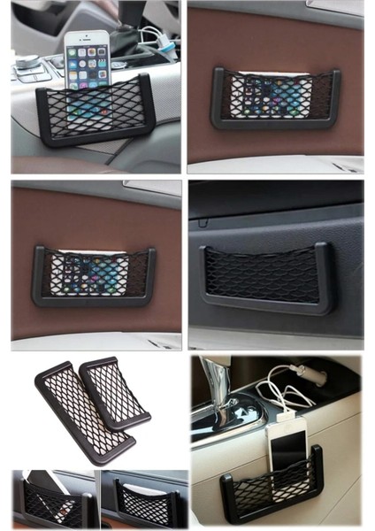 Oto Araba Torpido Telefon Ruhsat Tutucu Fileli Araç Içi Organizer Yapışkanlı File 15X8CM Düzenleyici