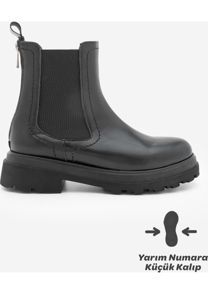 Kadın Lastikli Fermuar Aksesuarlı Tırtıklı Kalın Taban Günlük Bot Rupit Siyah modelleri