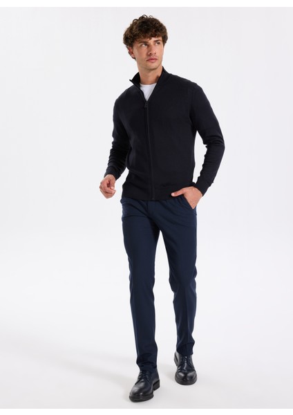 Normal Bel Açık Paça Paça Slim Fit Koyu Lacivert Erkek Pantolon Cıty- 4