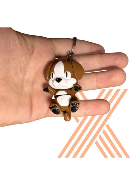 Hareketli Eklemli Köpek Anahtarlık & Charm Kahverengi 5cm