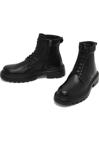 Erkek Siyah Bağcıklı Fermuarlı Deri Casual Bot 25WFD701018 modelleri