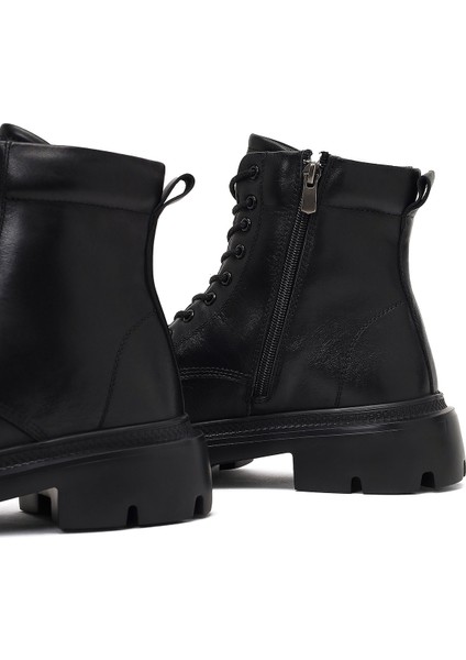 Erkek Siyah Bağcıklı Fermuarlı Deri Casual Bot 25WFD701018