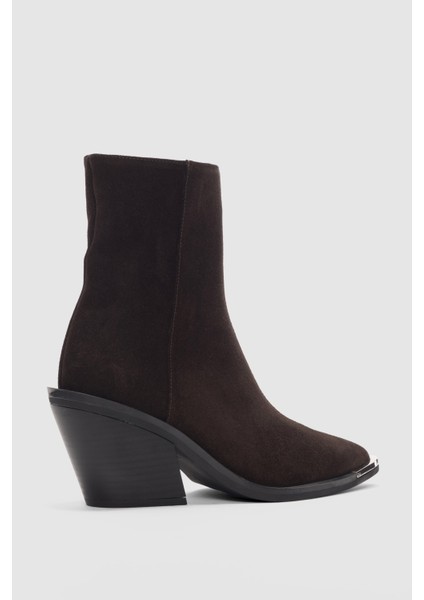 Velisse Hakiki Deri Yandan Fermuarlı Sivri Burun Kadın Bot- Kahve Süet fiyatları