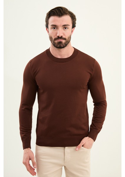 Düz Slim Fit Bisiklet Yaka Basic Erkek Triko Kazak