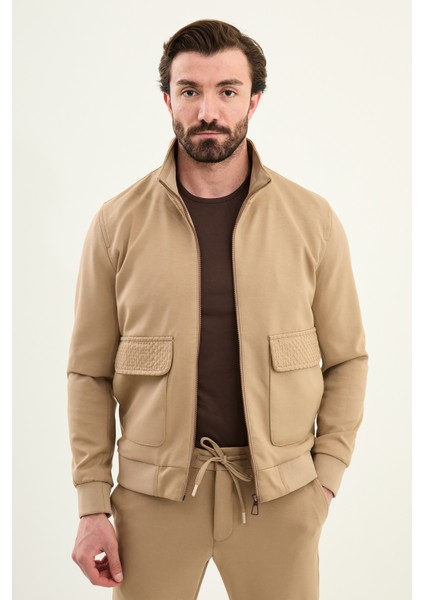 Düz Slim Fit Fermuarlı Torba Cepli Hakim Yaka Pantolon Mont