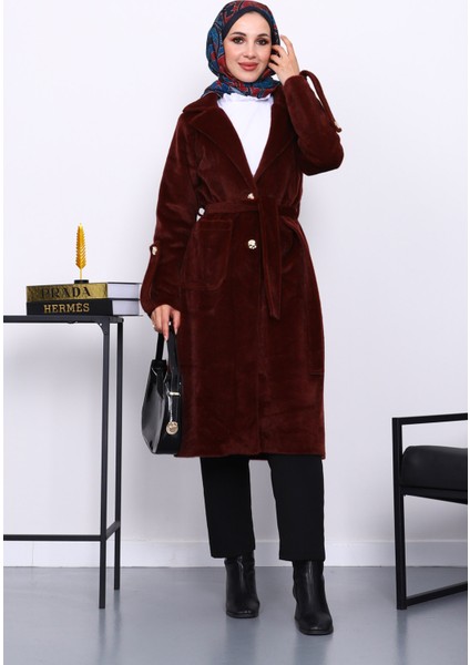 Bordo Kruvaze Yaka Kol Apoletli Angora Kaban