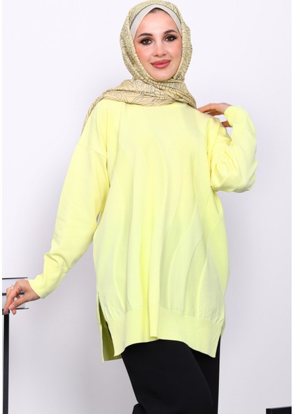 Sarı Bisiklet Yaka Soğuk İplik Triko Tunik