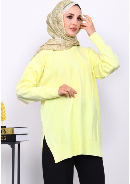 Sarı Bisiklet Yaka Soğuk İplik Triko Tunik modelleri