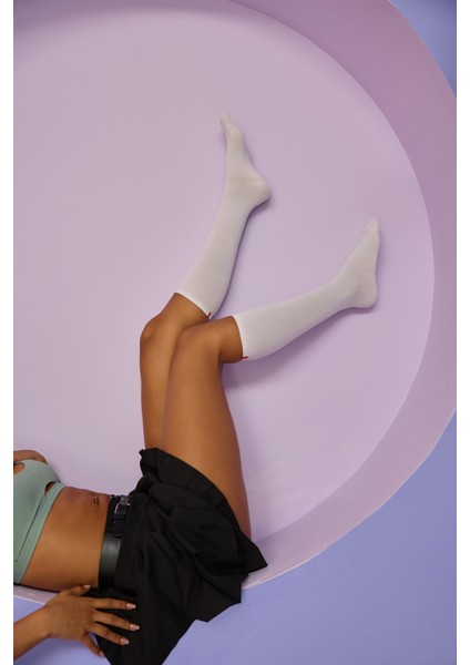 Kadın Beyaz Renkli Famliy Basic Dizaltı Çorap