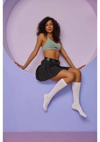 Kadın Beyaz Renkli Famliy Basic Dizaltı Çorap