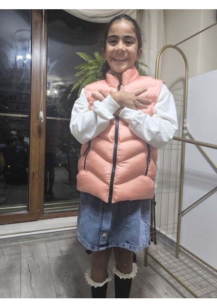 kız-Erkek Çocuk Şişme Yelek Astarlı Fermuarlı Cepli Su Tutmaz Rüzgar Kesici Isı Yalıtımlı Somon fiyatları