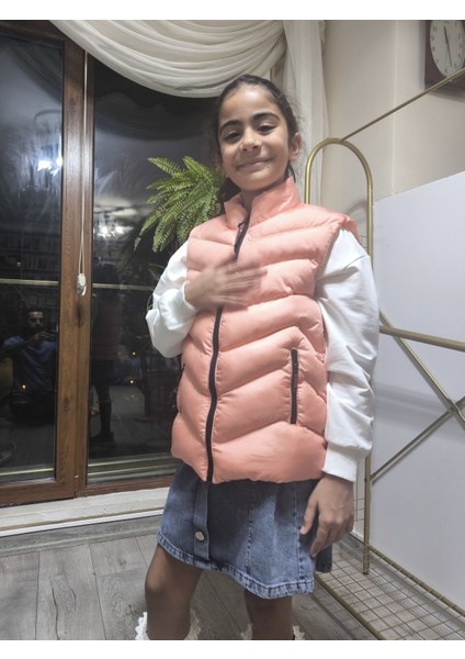 kız-Erkek Çocuk Şişme Yelek Astarlı Fermuarlı Cepli Su Tutmaz Rüzgar Kesici Isı Yalıtımlı Somon fırsatları