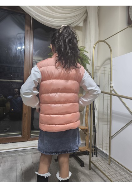 kız-Erkek Çocuk Şişme Yelek Astarlı Fermuarlı Cepli Su Tutmaz Rüzgar Kesici Isı Yalıtımlı Somon indirimleri