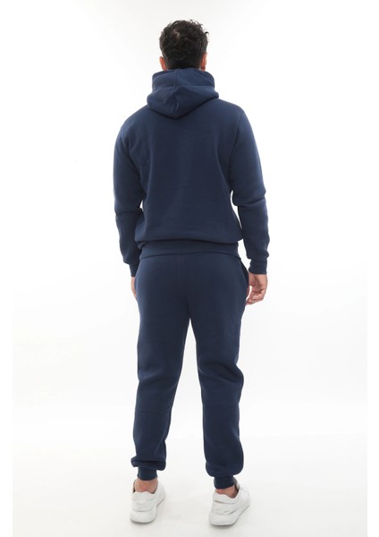 Mavi Şık Içi Polarlı Erkek Eşofman Takımı Paça Lastikli Cepli Kapüşonlu Nakış Detaylı Compact Takım fiyatları