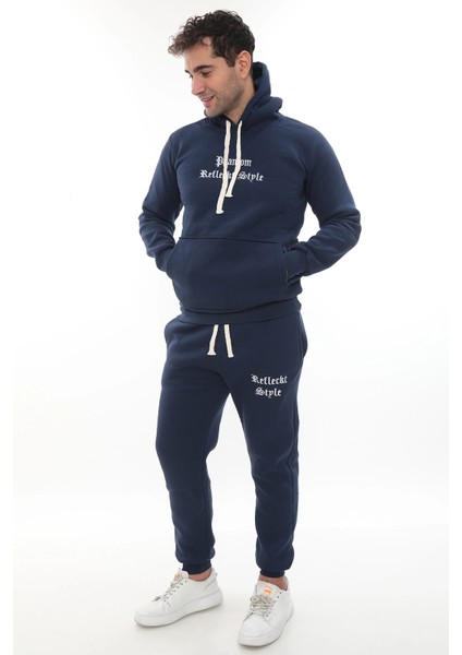 Mavi Şık Içi Polarlı Erkek Eşofman Takımı Paça Lastikli Cepli Kapüşonlu Nakış Detaylı Compact Takım fırsatları