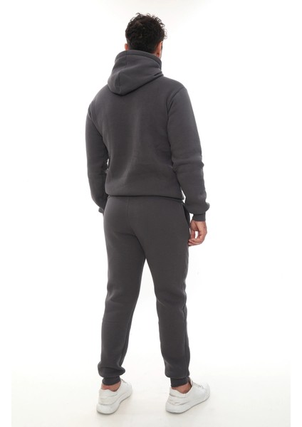 Füme Şık Içi Polarlı Erkek Eşofman Takımı Paça Lastikli Cepli Kapüşonlu Nakış Detaylı Compact Takım modelleri