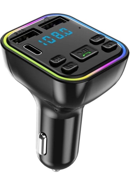 Araç Fm Transmitter Bluetooth USB Mp3 Sd Kart Çakmaklık Girişli 7 Renk LED Işıklı Araç Kiti