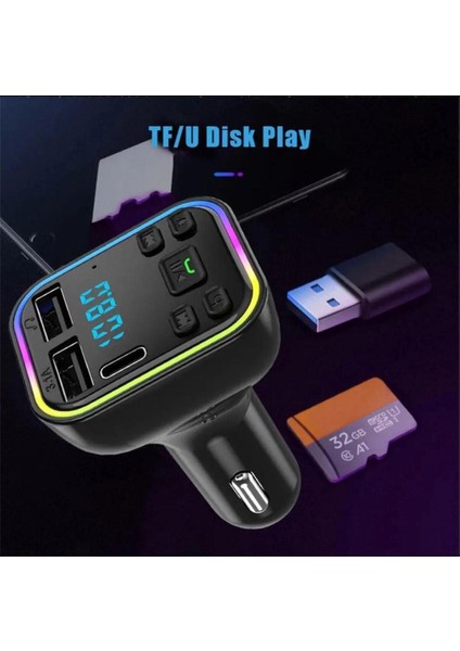 Araç Fm Transmitter Bluetooth USB Mp3 Sd Kart Çakmaklık Girişli 7 Renk LED Işıklı Araç Kiti fırsatları