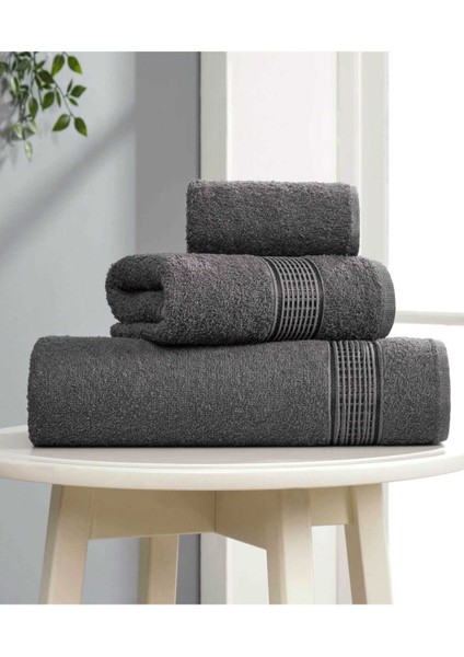 3 Lü Banyo Havlusu Seti Pamuklu Ritim Antrasit