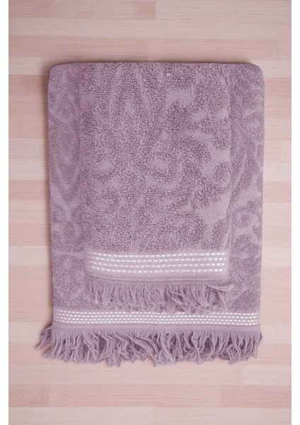 2 Parça Jakarlı Banyo Havlu Takımı &AMP;#37;100 Pamuklu 90X150 cm Arden Mor