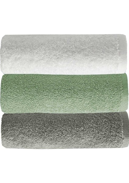 3 Lü Düz Renk El Yüz Havlu Seti &AMP;#37;100 Pamuklu 50X90 cm Gri-Yeşil-Beyaz