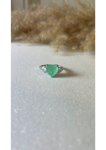 Beyaz Altın Kaplama Su Yeşili Paraiba Taşlı Kalp Montür Yüzük 925 Ayar Gümüş Yüksek Kalite Üretim fırsatları