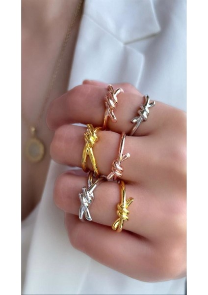 Özel Tasarım Gold Taşsız Tiffany Model Düğüm Yüzük Yüksek Kalite Üretim 925 Ayar Gümüş fiyatları