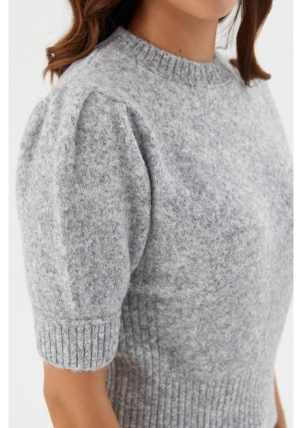 Kısa Balon Kol Triko Bluz Grı fiyatları