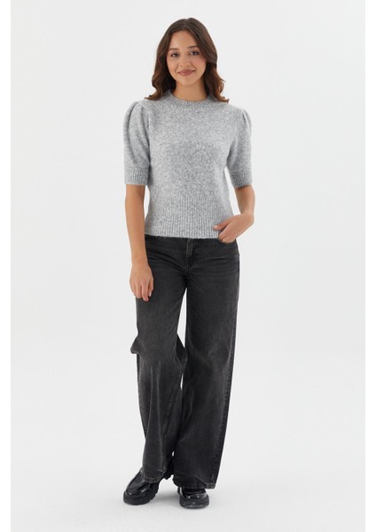 Kısa Balon Kol Triko Bluz Grı fırsatları