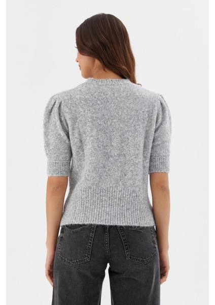 Kısa Balon Kol Triko Bluz Grı indirimleri