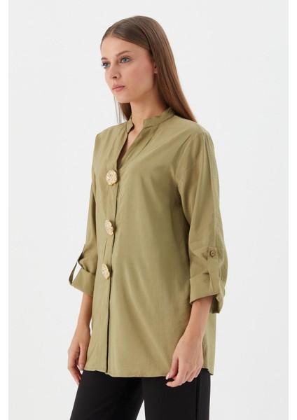 Tasarım Düğmeli Tunik Gömlek Hakı fiyatları