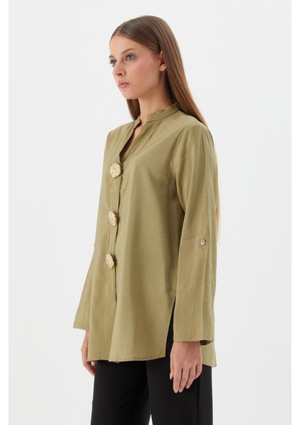 Tasarım Düğmeli Tunik Gömlek Hakı fırsatları