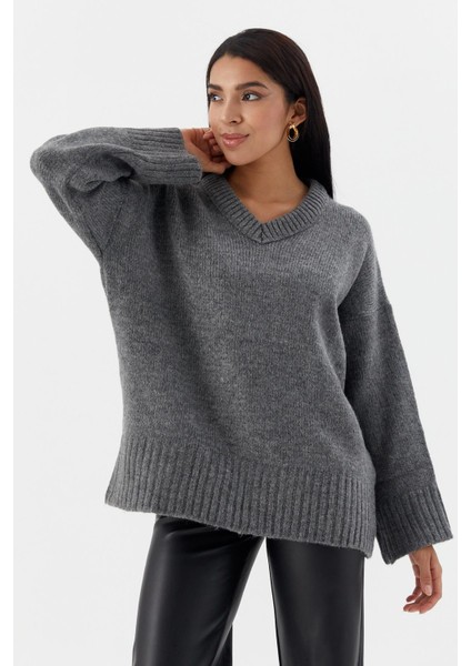 V Yaka Oversize Kazak Antrasıt