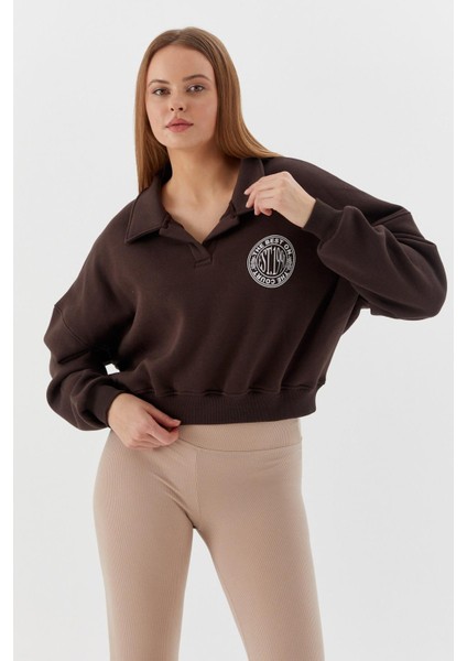 Polo Yaka Şardonlu Sweatshirt Kahve fiyatları