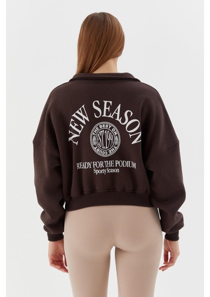 Polo Yaka Şardonlu Sweatshirt Kahve indirimleri