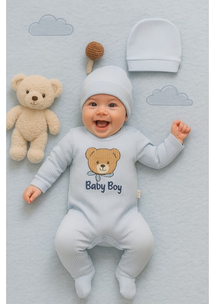 Yeni Doğan Erkek Bebek 0/3-3/6 Ay Baby Boy 2li Tulum Seti ve Müslin Battaniye Takım modelleri