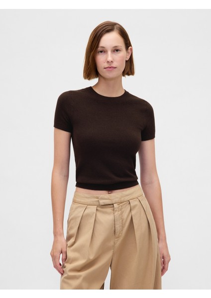 Kadın Kahverengi Cashsoft Stretch Baby T-Shirt
