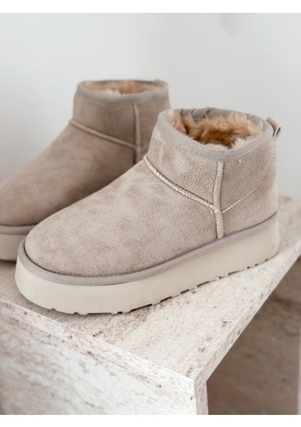 Leonar Kadın Içi Tüylü Bot Bej Süet