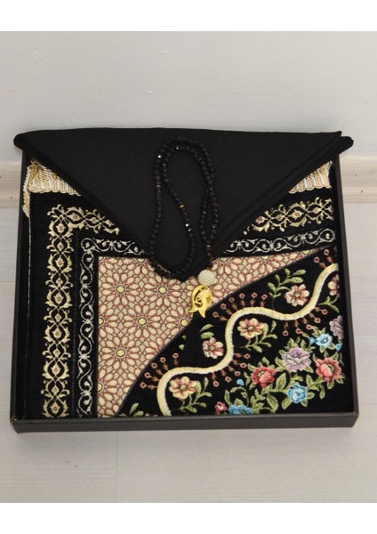 Çeyizlik Hediyelik Seccade Eşarp Tesbih Set – Kadife Astarlı Seccade, Eşarp, Kristal Tesbih Kutulu Lüks Hediye Seti