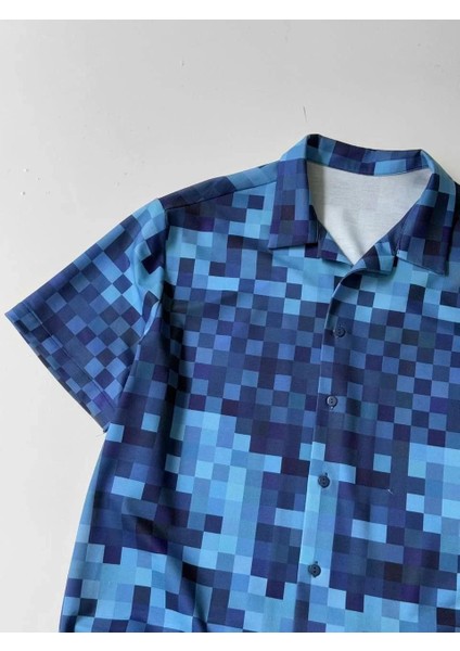 Iki Iplik Kumaş Baskılı Gömlek - Mavi modelleri