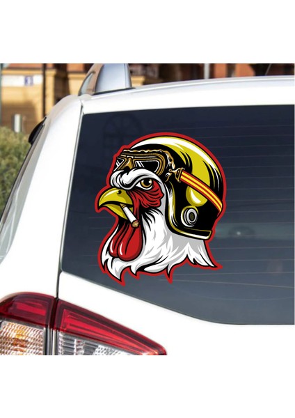 Kasklı Sigara Içen Horoz Sticker - Kaptan Horoz Sticker - Araba Oto Motosiklet Karavan Sticker 00298 fırsatları