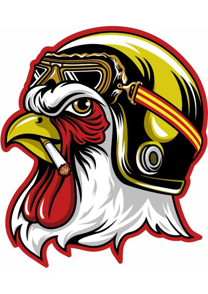 Kasklı Sigara Içen Horoz Sticker - Kaptan Horoz Sticker - Araba Oto Motosiklet Karavan Sticker 00298 indirimleri